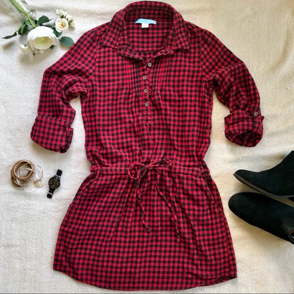 red and black flannel dress
